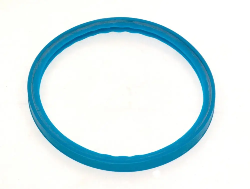 Blaue Dichtung aus flexiblem Material, kreisförmig, mit wellenförmigem Rand. Geeignet für verschiedene Anwendungen, unter anderem von Bosch.
